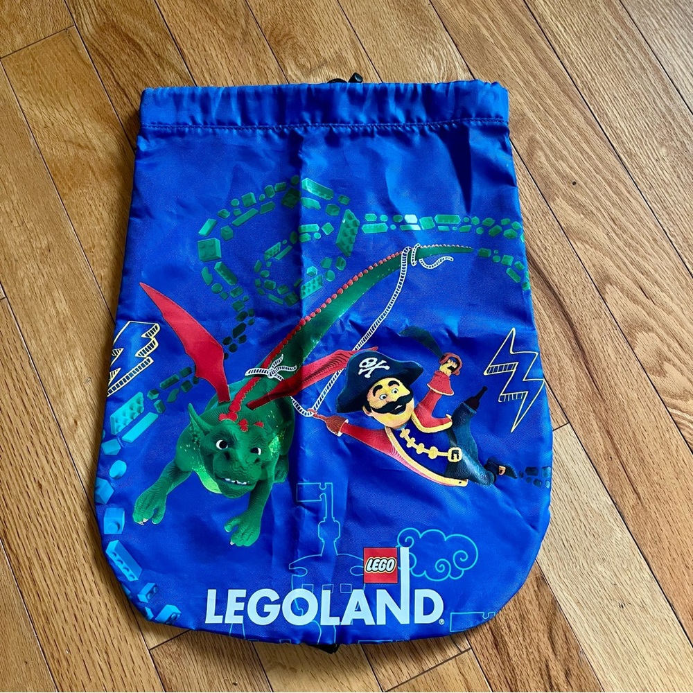 LEGO Legoland Pirate and Dragon Blue Drawstring Bag Backpack with Black Clip